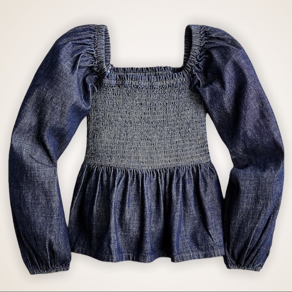 J.Crew Blue Denim Smocked Top Size XXL